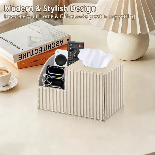 Alt view image 7 of 7 - Square Multi-Functional Tissue Box Cover with Storage and Remote Control Holder - Cube Tissue Box Organizer for Bathroom, Nightstand, End Table