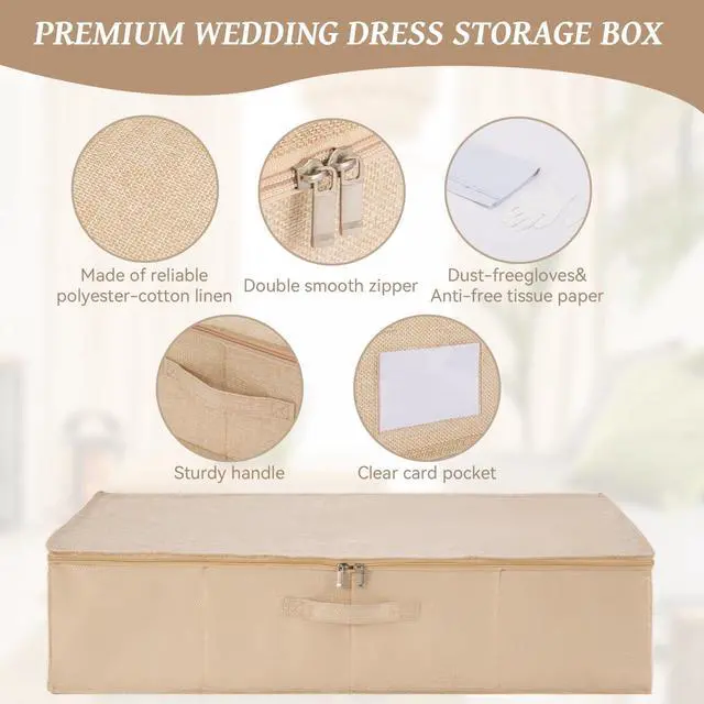 Alt view image 4 of 7 - Wedding Dress Storage Box with 40 Sheets Large Acid Free Tissue Paper and 1 Pair Microfiber Gloves, Wedding Gown Preservation Box for Bridal Essentials