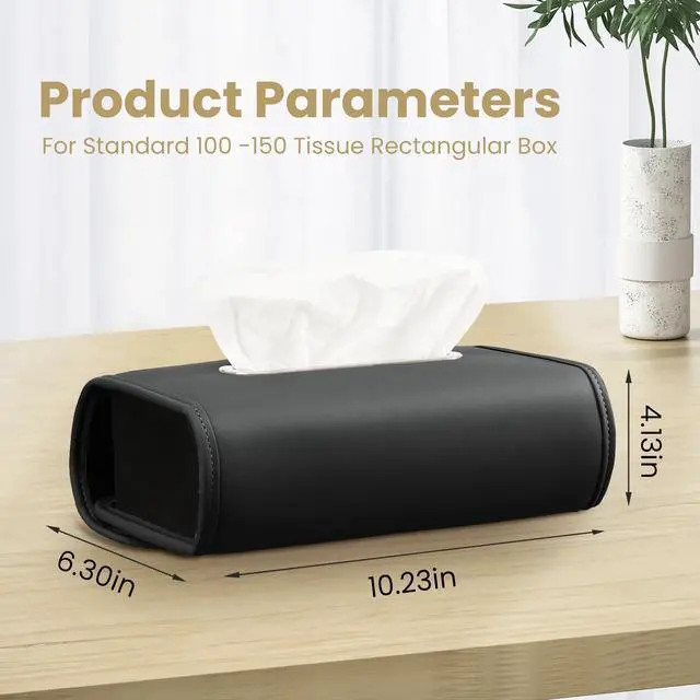 Alt view image 2 of 7 - Car Tissue Holder, WHHMK Tissue Box Cover Keep Car Tidy, Premium PU Leather Backseat Napkin Rectangle Organizer, Extra Large Tissue Box Storage in Auto Fits for 100-150 Regular Size Tissues, Black