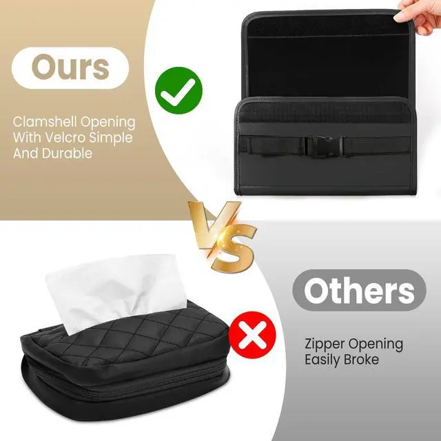 Alt view image 3 of 7 - Car Tissue Holder, WHHMK Tissue Box Cover Keep Car Tidy, Premium PU Leather Backseat Napkin Rectangle Organizer, Extra Large Tissue Box Storage in Auto Fits for 100-150 Regular Size Tissues, Black