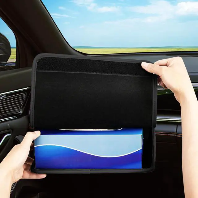 Alt view image 7 of 7 - Car Tissue Holder, WHHMK Tissue Box Cover Keep Car Tidy, Premium PU Leather Backseat Napkin Rectangle Organizer, Extra Large Tissue Box Storage in Auto Fits for 100-150 Regular Size Tissues, Black