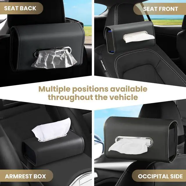 Alt view image 5 of 7 - Car Tissue Holder, WHHMK Tissue Box Cover Keep Car Tidy, Premium PU Leather Backseat Napkin Rectangle Organizer, Extra Large Tissue Box Storage in Auto Fits for 100-150 Regular Size Tissues, Black
