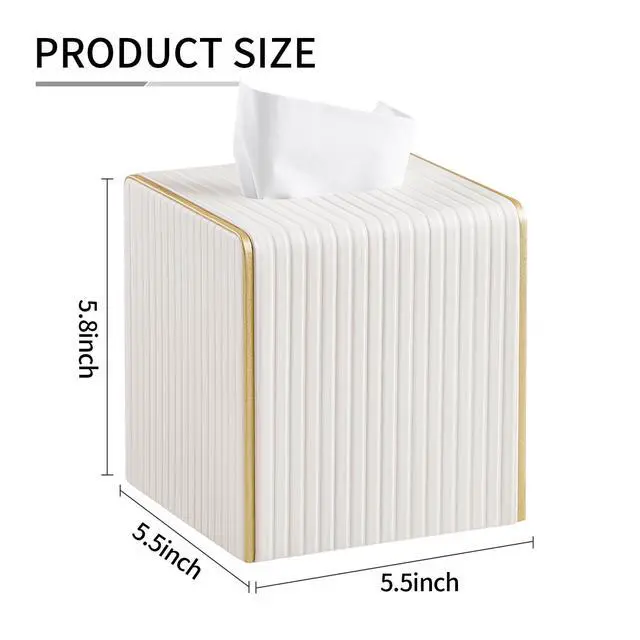 Alt view image 3 of 7 - Square PU Leather Tissue Box Cover with Magnetic Closure, Decorative Tissue Holder & Storage Container for Bedroom, Living Room, Dining Room, Bathroom, Countertop, Desk & Office (White)