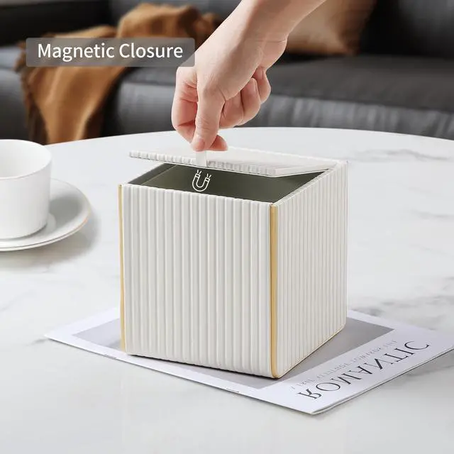 Alt view image 5 of 7 - Square PU Leather Tissue Box Cover with Magnetic Closure, Decorative Tissue Holder & Storage Container for Bedroom, Living Room, Dining Room, Bathroom, Countertop, Desk & Office (White)