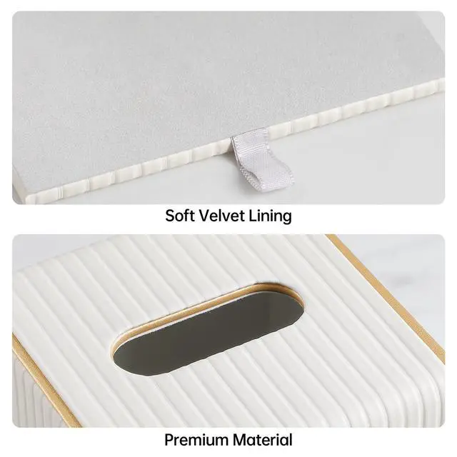 Alt view image 6 of 7 - Square PU Leather Tissue Box Cover with Magnetic Closure, Decorative Tissue Holder & Storage Container for Bedroom, Living Room, Dining Room, Bathroom, Countertop, Desk & Office (White)