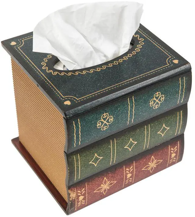 Main image of Crafted Classical Retro Wooden Antique Book Tissue Box Cover Square Tissue Holder Dispenser Paper Cover Case Napkin Holder Home Decor for Bathroom Living Room Office car Kitchen (Green)