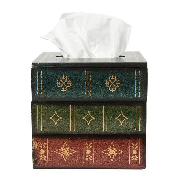 Alt view image 2 of 5 - Crafted Classical Retro Wooden Antique Book Tissue Box Cover Square Tissue Holder Dispenser Paper Cover Case Napkin Holder Home Decor for Bathroom Living Room Office car Kitchen (Green)