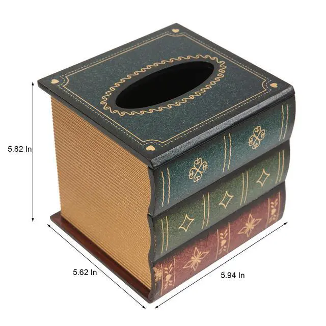 Alt view image 4 of 5 - Crafted Classical Retro Wooden Antique Book Tissue Box Cover Square Tissue Holder Dispenser Paper Cover Case Napkin Holder Home Decor for Bathroom Living Room Office car Kitchen (Green)