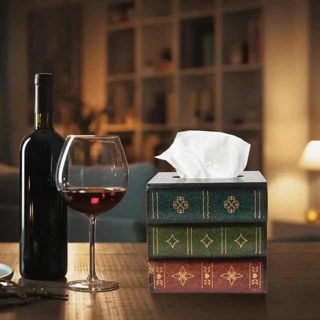 Alt view image 3 of 5 - Crafted Classical Retro Wooden Antique Book Tissue Box Cover Square Tissue Holder Dispenser Paper Cover Case Napkin Holder Home Decor for Bathroom Living Room Office car Kitchen (Green)