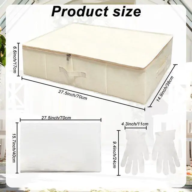 Alt view image 2 of 7 - Wedding Dress Storage Box Kit - Rectangular with 40 Sheets Acid-Free Tissue Paper & Microfiber Gloves