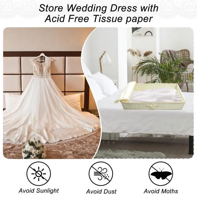 Alt view image 5 of 7 - Wedding Dress Storage Box Kit - Rectangular with 40 Sheets Acid-Free Tissue Paper & Microfiber Gloves