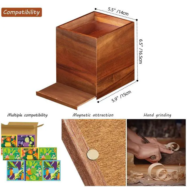 Alt view image 3 of 7 - Square Tissue Box Cover with Storage Tray, Acacia Wood Tissue Box Holder for Desktop Nightstand Bathroom Office, Decorative Facial Tissue Cube Box Cover/Organizer for Modern Home Decor