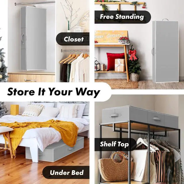 Alt view image 6 of 7 - 41.5" Wrapping Paper Storage Organizer - Fits 40 Rolls with Adjustable Straps, Interior Divider for Ribbons & Bows, 3 Clear Pockets for Gift Bags & Tools, 41.5''L x 16''W, Gray
