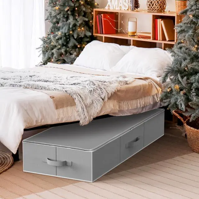 Alt view image 7 of 7 - 41.5" Wrapping Paper Storage Organizer - Fits 40 Rolls with Adjustable Straps, Interior Divider for Ribbons & Bows, 3 Clear Pockets for Gift Bags & Tools, 41.5''L x 16''W, Gray