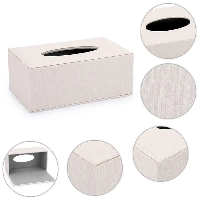 Alt view image 4 of 7 - Tissue Box Cover Rectangle Linen Tissue Box,Stylish Tissue Box Holder with Magnetic Bottom,Decorative Tissue Cover for Bathroom Toilet Bedroom Living Room Table Desk Office, Beige