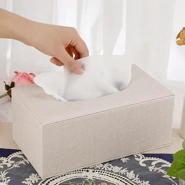 Alt view image 5 of 7 - Tissue Box Cover Rectangle Linen Tissue Box,Stylish Tissue Box Holder with Magnetic Bottom,Decorative Tissue Cover for Bathroom Toilet Bedroom Living Room Table Desk Office, Beige