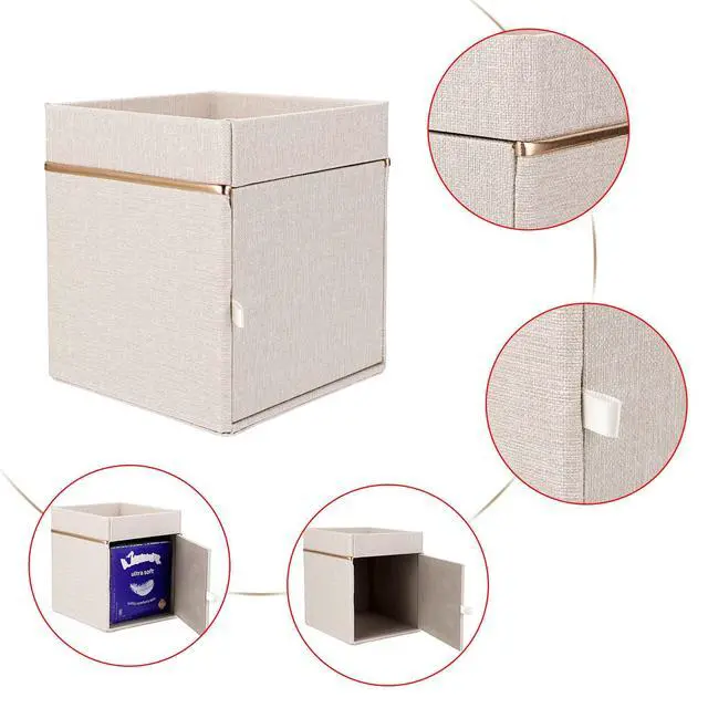 Alt view image 5 of 7 - Linen Square Tissue Box Cover - Decorative Cube Tissue Box Holder with Tray, Stylish Tissue Box for Bathroom Toilet Tank Vanity Dresser Table Office Bar Restaurant, Beige