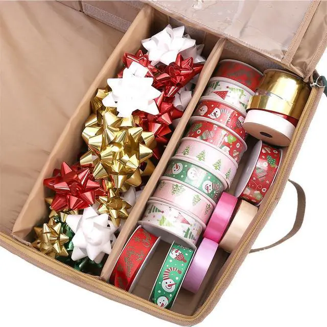Alt view image 4 of 5 - Gift Wrapping Paper Storage containers,600D Oxford Fabric Christmas Ribbon Gift Bag Bows Storage Box,Holds up to 20 Rolls,42"W x 14"D x 5.5"H (Red)