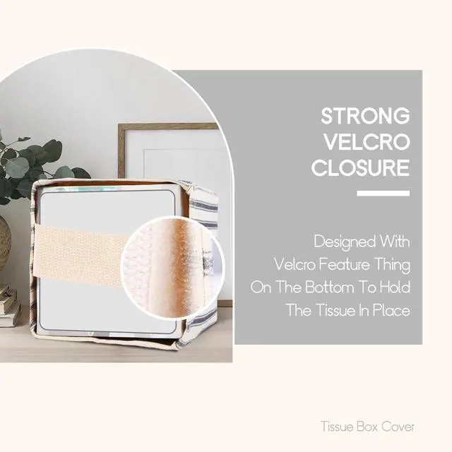 Alt view image 4 of 7 - Tissue Box Cover, Fabric Tissue Box Holder Square, Stylish Toilet Paper Storage, Modern Bathroom Counter Organizer Decorations Accessories,Ticking Stripe 5''x5''x5'' (Pastel Grey)