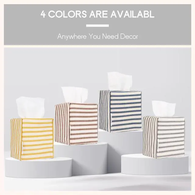 Alt view image 5 of 7 - Tissue Box Cover, Fabric Tissue Box Holder Square, Stylish Toilet Paper Storage, Modern Bathroom Counter Organizer Decorations Accessories,Ticking Stripe 5''x5''x5'' (Pastel Grey)