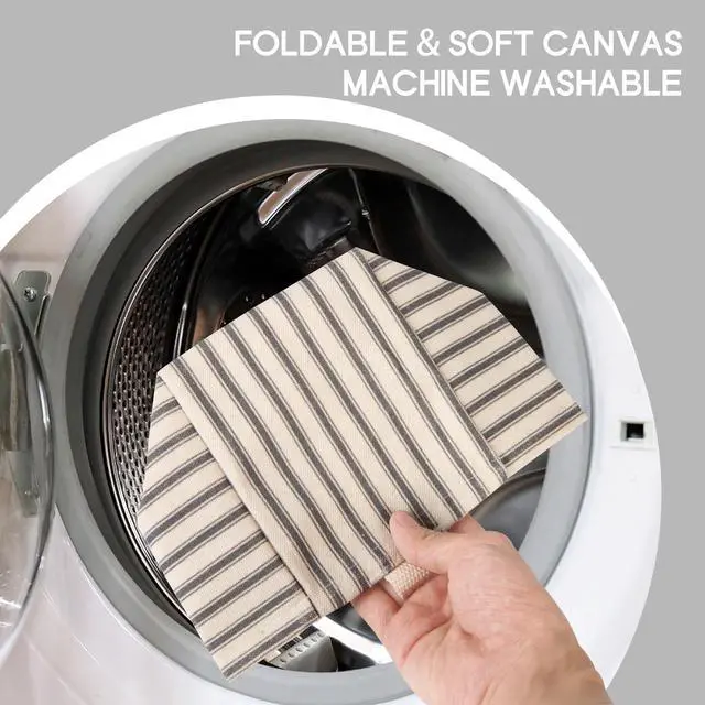 Alt view image 6 of 7 - Tissue Box Cover, Fabric Tissue Box Holder Square, Stylish Toilet Paper Storage, Modern Bathroom Counter Organizer Decorations Accessories,Ticking Stripe 5''x5''x5'' (Pastel Grey)