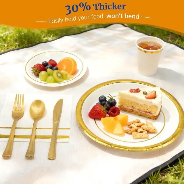 Alt view image 3 of 6 - Gold White Paper Plates Set, 350PCS Disposable Tableware for 50