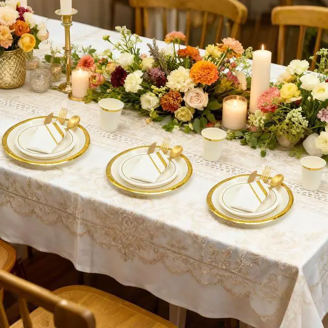 Alt view image 6 of 6 - Gold White Paper Plates Set, 350PCS Disposable Tableware for 50
