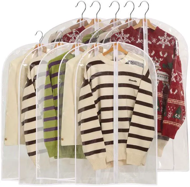 Main image of All Clear Garment Bags for Hanging Clothes, 40" Suit Bags for Closet Storage, Plastic Dustproof Suit Cover Bags, Clothes Protectors Bag with zipper for Coats, Jackets, Shirts10 Packs
