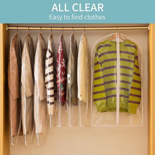 Alt view image 3 of 6 - All Clear Garment Bags for Hanging Clothes, 40" Suit Bags for Closet Storage, Plastic Dustproof Suit Cover Bags, Clothes Protectors Bag with zipper for Coats, Jackets, Shirts10 Packs