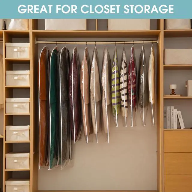 Alt view image 5 of 6 - All Clear Garment Bags for Hanging Clothes, 40" Suit Bags for Closet Storage, Plastic Dustproof Suit Cover Bags, Clothes Protectors Bag with zipper for Coats, Jackets, Shirts10 Packs