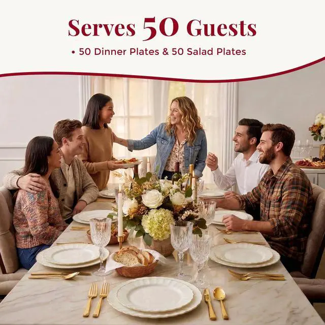 Alt view image 5 of 7 - HEAVYWEIGHT Gold Scalloped Plastic Plates for Party Wedding 100 Pc