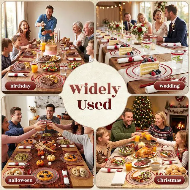 Alt view image 7 of 7 - 350pcs Plastic Plates for Party Clear & Red