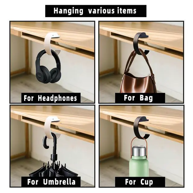 Alt view image 2 of 7 - Bag Hook Heavy Sturdy Purse Hook for Table & Holds 80 lbs Purse Holder for Table Portable Purse Hanger for Table 2pcs Black and White