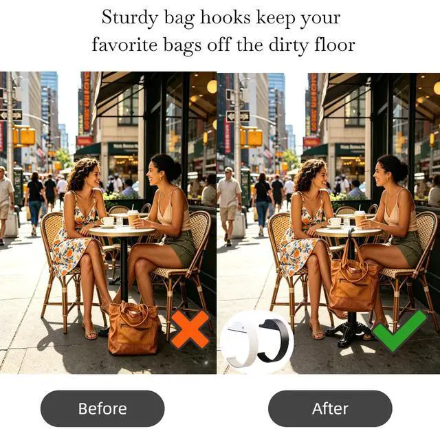 Alt view image 4 of 7 - Bag Hook Heavy Sturdy Purse Hook for Table & Holds 80 lbs Purse Holder for Table Portable Purse Hanger for Table 2pcs Black and White
