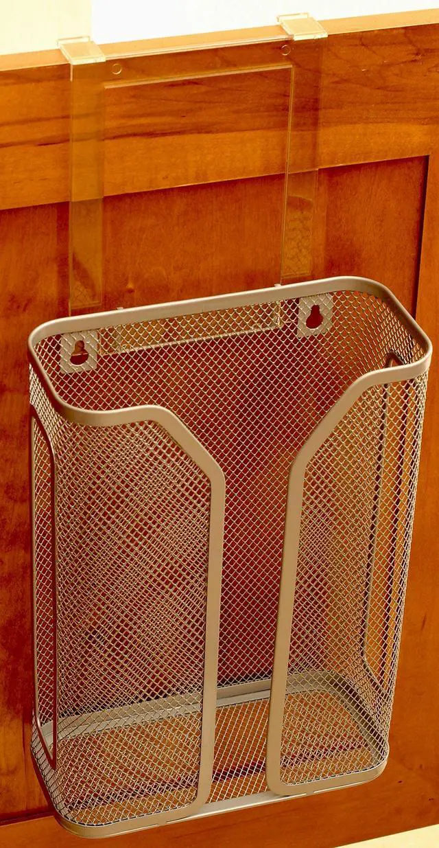 Alt view image 4 of 5 - Over The Cabinet Door Grocery Bag Holder, Silver