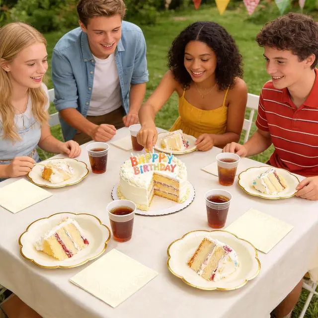 Alt view image 7 of 7 - White Plates and Napkins Party Supplies for 20 Guests,White Scalloped Paper Plates with Gold Rim, Elegant Disposable Tableware Set for Birthday, Baby Shower, Wedding, Bridal & Tea Party,60 PCS