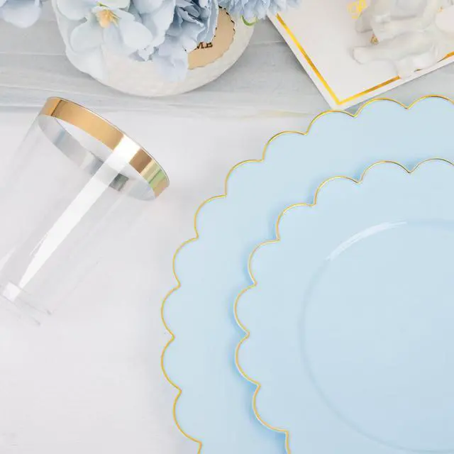 Alt view image 6 of 7 - 210 Pcs Light Blue Plastic Dinnerware Set - Baby Blue Plastic Plates Napkins with Gold Foil Include Bridal Shower Plates Disposable Gold Silverware Napkins Cups for Birthday 30 Guests