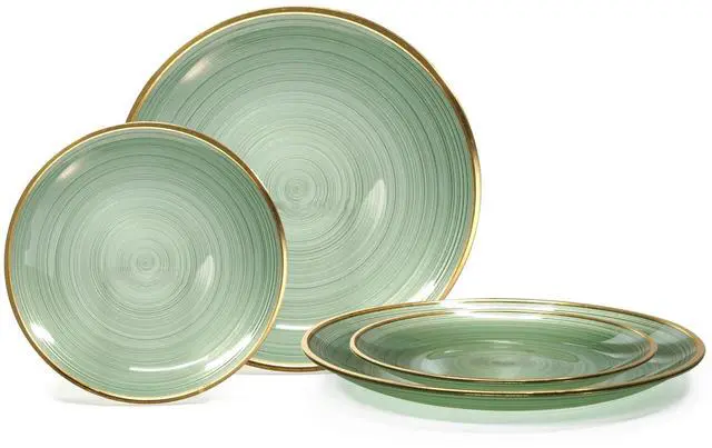 Main image of 50 Plates Pack (25 Guests)-Wedding Party Disposable Plastic Plate Set -25 x 10'' Dinner + 25 x 7'' Salad & Dessert plates (Belize in Green & Gold)