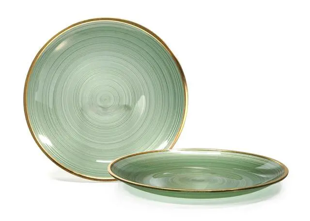 Alt view image 3 of 7 - 50 Plates Pack (25 Guests)-Wedding Party Disposable Plastic Plate Set -25 x 10'' Dinner + 25 x 7'' Salad & Dessert plates (Belize in Green & Gold)