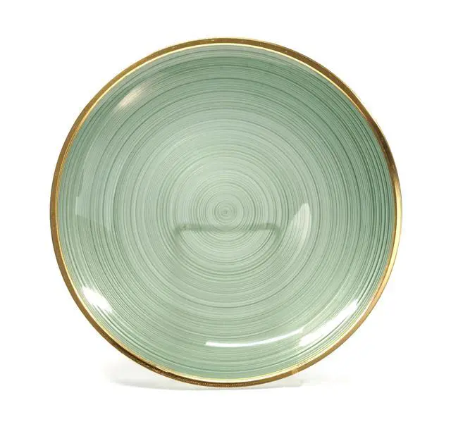 Alt view image 2 of 7 - 50 Plates Pack (25 Guests)-Wedding Party Disposable Plastic Plate Set -25 x 10'' Dinner + 25 x 7'' Salad & Dessert plates (Belize in Green & Gold)