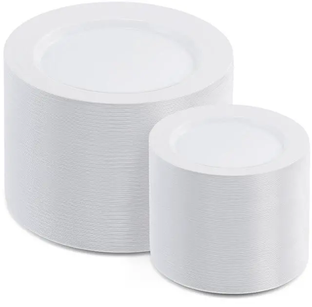 Main image of 200 PCS White Plastic Plates, Premium Heavy Duty Disposable Plates for Party, 100 Dinner Plates & 100 Salad Dessert Plates, Sturdy Hard Plastic Dinnerware for Wedding, Events