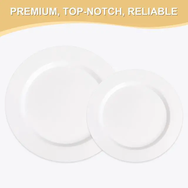 Alt view image 2 of 6 - 200 PCS White Plastic Plates, Premium Heavy Duty Disposable Plates for Party, 100 Dinner Plates & 100 Salad Dessert Plates, Sturdy Hard Plastic Dinnerware for Wedding, Events