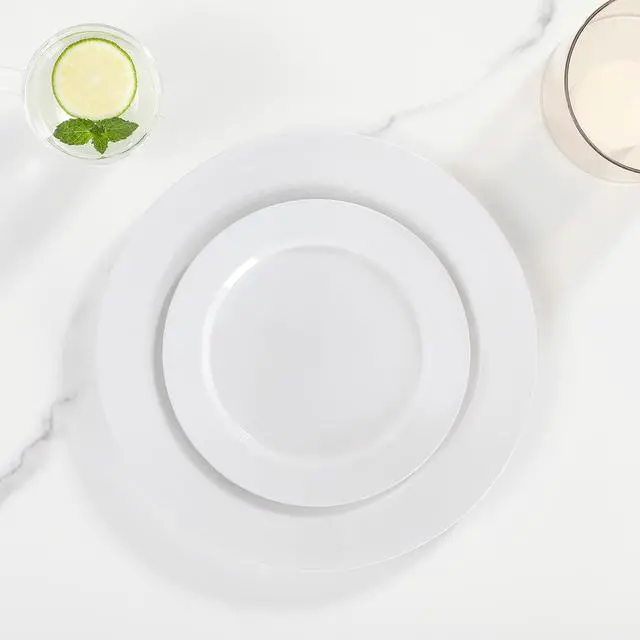 Alt view image 5 of 6 - 200 PCS White Plastic Plates, Premium Heavy Duty Disposable Plates for Party, 100 Dinner Plates & 100 Salad Dessert Plates, Sturdy Hard Plastic Dinnerware for Wedding, Events