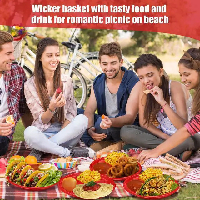 Alt view image 5 of 7 - 100 Pcs 10 Inch 3 Compartments Divided Plastic Plates Bulk Colorful Disposable Heavy Duty Round Dinnerware for Valentine Wedding Birthday Party(Red)