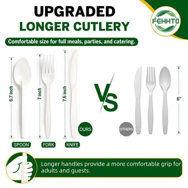 Alt view image 6 of 7 - 250PCS Disposable Paper Plates Set and Utensils, Compostable Dinnerware 9 and 7inch Plates, Biodegradable Paper Plates, Forks, Knives and Spoons for Party 50 People