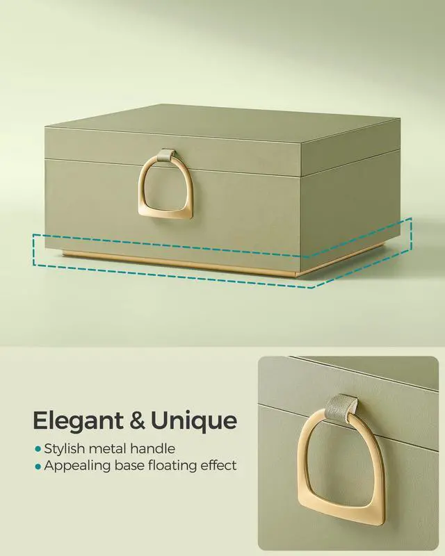 Alt view image 3 of 7 - 2-Layer Jewelry Box, Jewelry Organizer with Handle, Removable Jewelry Tray, Jewelry Storage, Floating Effect, 8.1 x 9.4 x 4.3 Inches, Gift Idea, Sage Green UJBC165C02