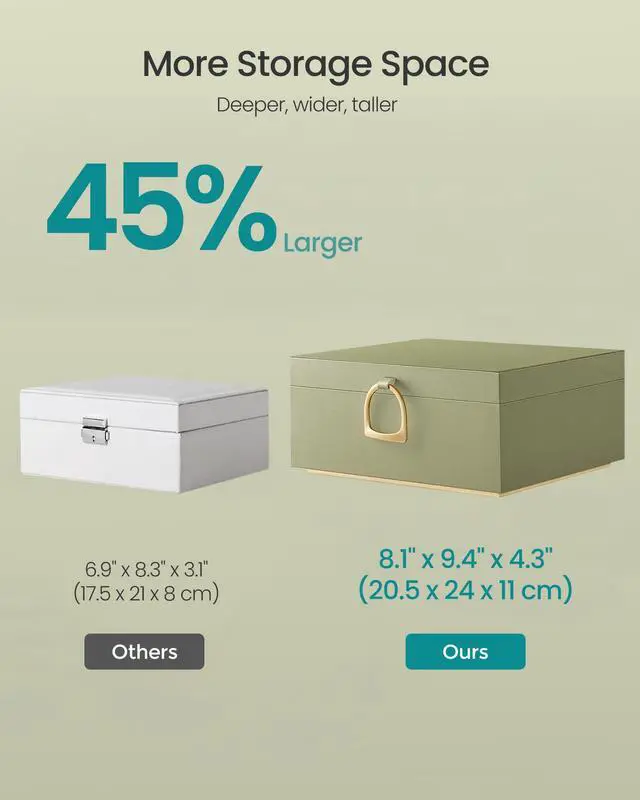 Alt view image 4 of 7 - 2-Layer Jewelry Box, Jewelry Organizer with Handle, Removable Jewelry Tray, Jewelry Storage, Floating Effect, 8.1 x 9.4 x 4.3 Inches, Gift Idea, Sage Green UJBC165C02