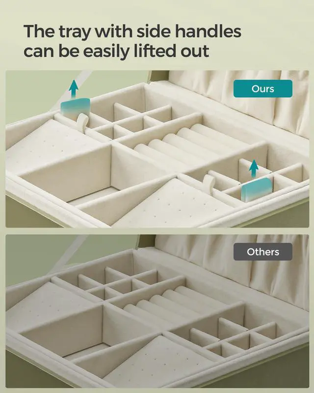 Alt view image 7 of 7 - 2-Layer Jewelry Box, Jewelry Organizer with Handle, Removable Jewelry Tray, Jewelry Storage, Floating Effect, 8.1 x 9.4 x 4.3 Inches, Gift Idea, Sage Green UJBC165C02