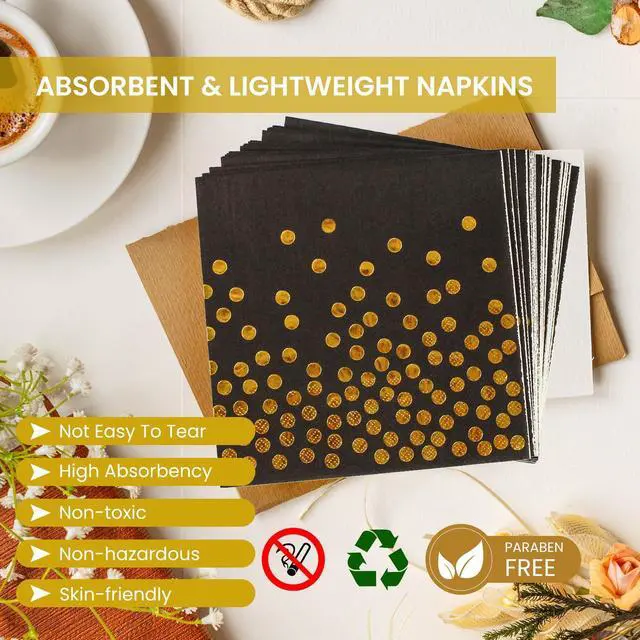 Alt view image 4 of 7 - 150PCS Paper Plates and Napkins Set - Black and Gold Dot Disposable Party Dinnerware Includes Paper Plates, Napkins, Forks Decorations for Birthdays, Graduations, Weddings and Holidays, Serves 50