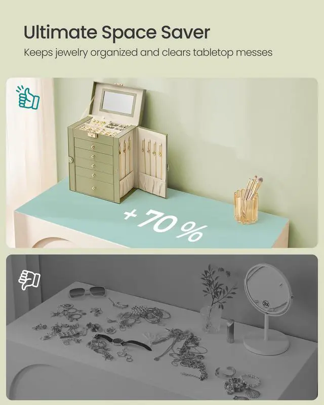 Alt view image 7 of 7 - 6-Layer Jewelry Box Organizer with 5 Drawers, Jewelry Storage Case with Lock and Mirror, Large Storage Capacity, Gift for Loved Ones, for Necklaces, Watches, Sage Green UJBC152CE01S